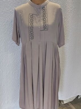 Light Taupe Embroidered Dress with Black Stitching